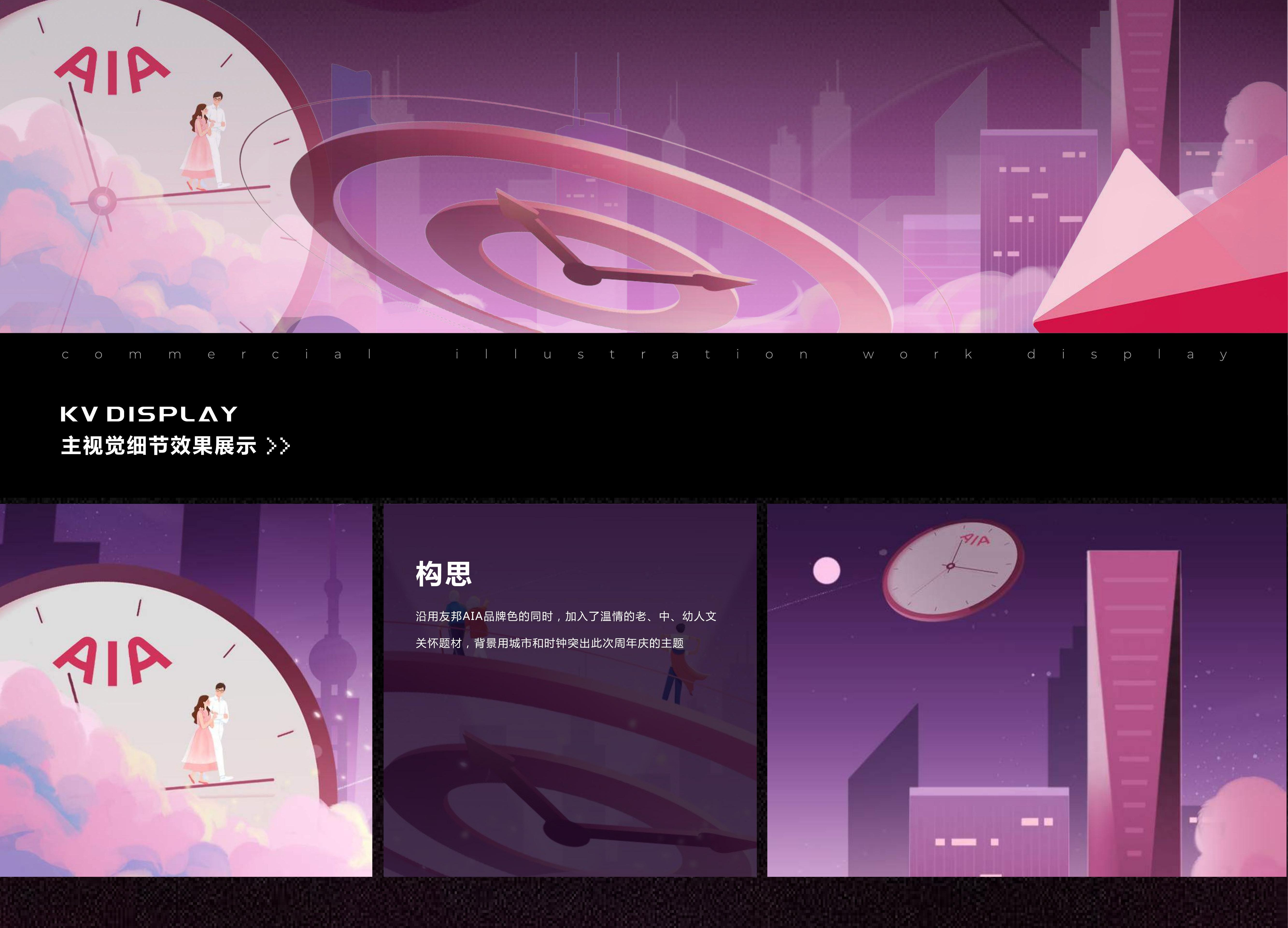 Key-visual detail studies — clock, city and characters